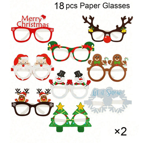 3D Christmas Party Glasses Set of 9, Santa Snowman and Reindeer Photo Props for Adults and Kids