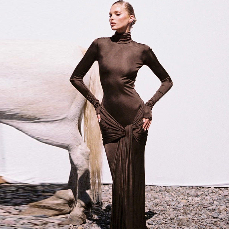 Women's Turtleneck Summer Slim-Fit Longline Long Sleeve French-Inspired Dress Party Evening Outfit Day Spring for Office Wedding Guest Date Night Summer Travel