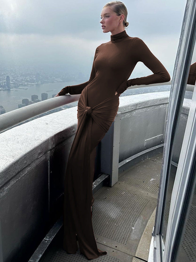 Women's Turtleneck Summer Slim-Fit Longline Long Sleeve French-Inspired Dress Party Evening Outfit Day Spring for Office Wedding Guest Date Night Summer Travel
