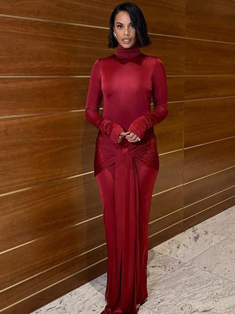 Women's Turtleneck Summer Slim-Fit Longline Long Sleeve French-Inspired Dress Party Evening Outfit Day Spring for Office Wedding Guest Date Night Summer Travel