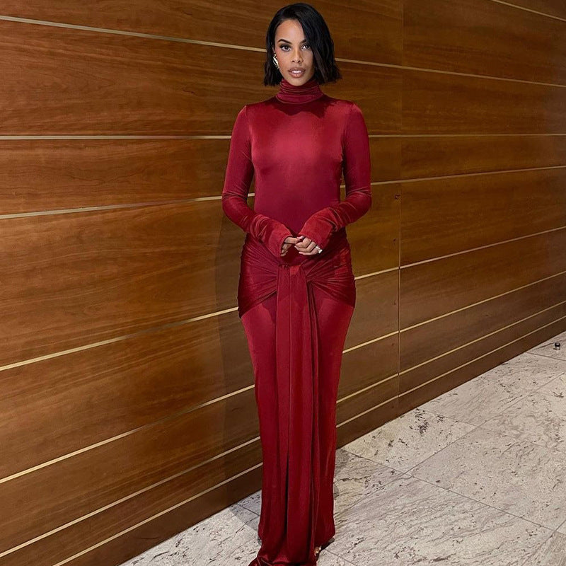 Women's Turtleneck Summer Slim-Fit Longline Long Sleeve French-Inspired Dress Party Evening Outfit Day Spring for Office Wedding Guest Date Night Summer Travel
