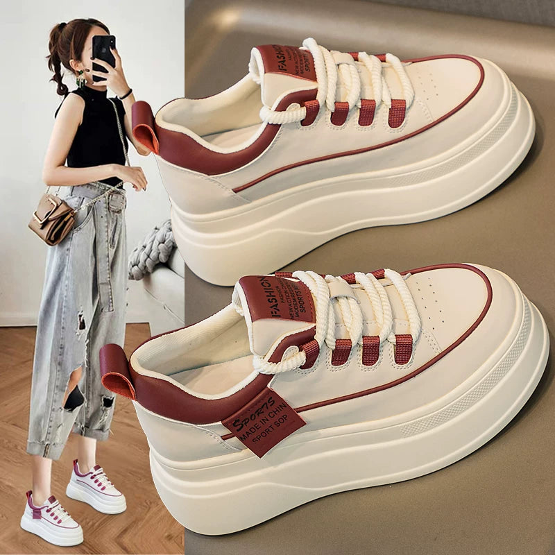 Hidden Lift Chunky Sole White Sneakers for Women