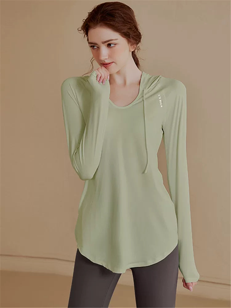 Women's Slim-fit Longline Hooded Long Sleeve Yoga Top Stretch Training Gym Top Leggings for Date Night Travel Everyday Slimming Weekend Holiday Party