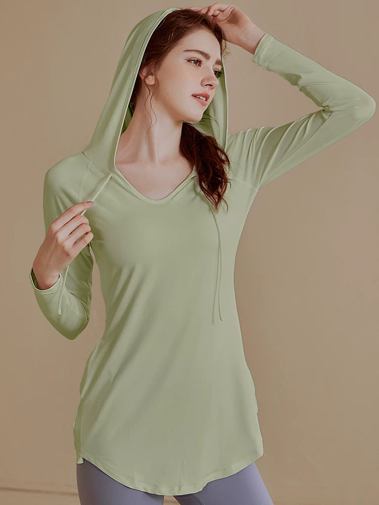 Women's Slim-fit Longline Hooded Long Sleeve Yoga Top Stretch Training Gym Top Leggings for Date Night Travel Everyday Slimming Weekend Holiday Party
