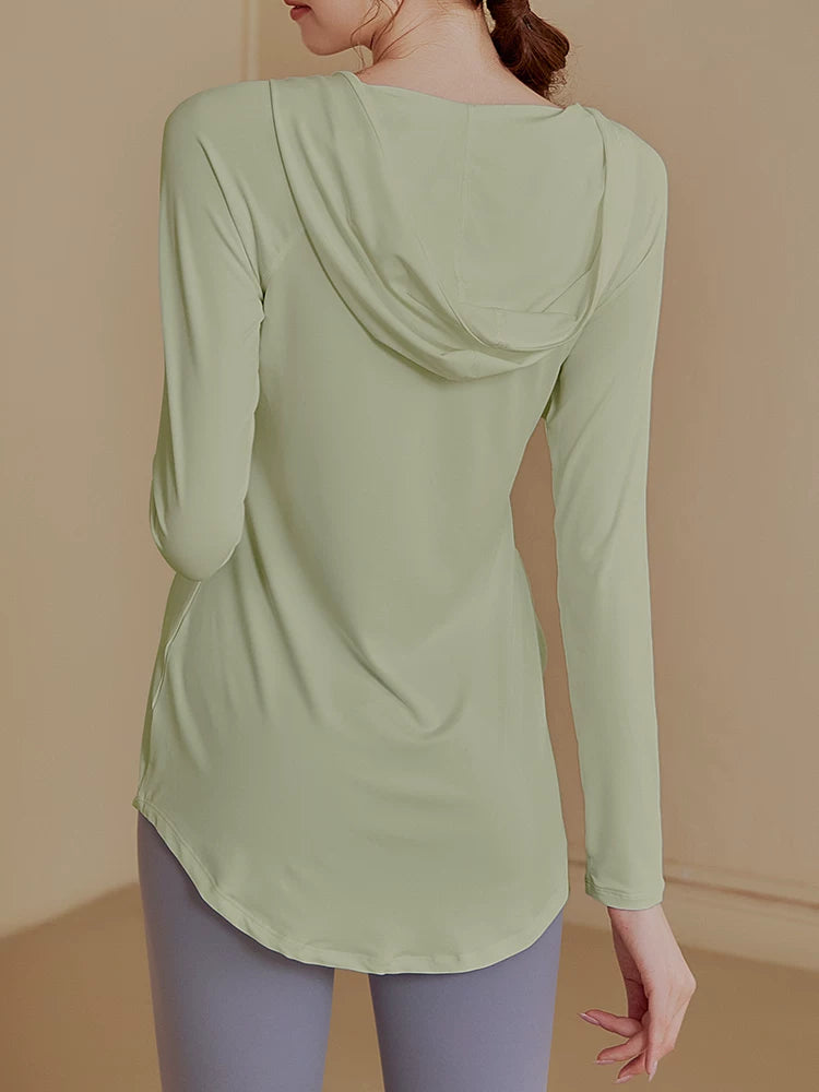 Women's Slim-fit Longline Hooded Long Sleeve Yoga Top Stretch Training Gym Top Leggings for Date Night Travel Everyday Slimming Weekend Holiday Party