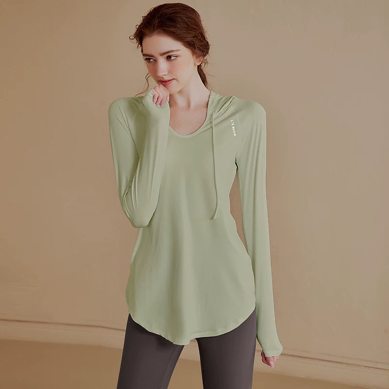 Women's Slim-fit Longline Hooded Long Sleeve Yoga Top Stretch Training Gym Top Leggings for Date Night Travel Everyday Slimming Weekend Holiday Party