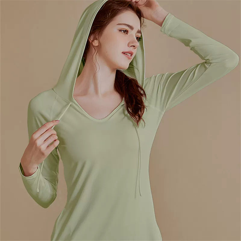 Women's Slim-fit Longline Hooded Long Sleeve Yoga Top Stretch Training Gym Top Leggings for Date Night Travel Everyday Slimming Weekend Holiday Party