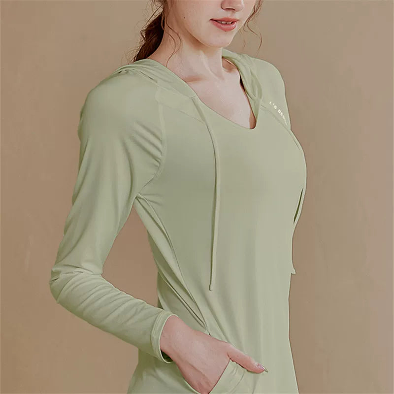 Women's Slim-fit Longline Hooded Long Sleeve Yoga Top Stretch Training Gym Top Leggings for Date Night Travel Everyday Slimming Weekend Holiday Party