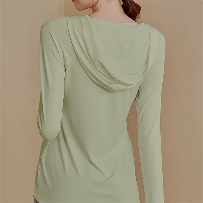 Women's Slim-fit Longline Hooded Long Sleeve Yoga Top Stretch Training Gym Top Leggings for Date Night Travel Everyday Slimming Weekend Holiday Party