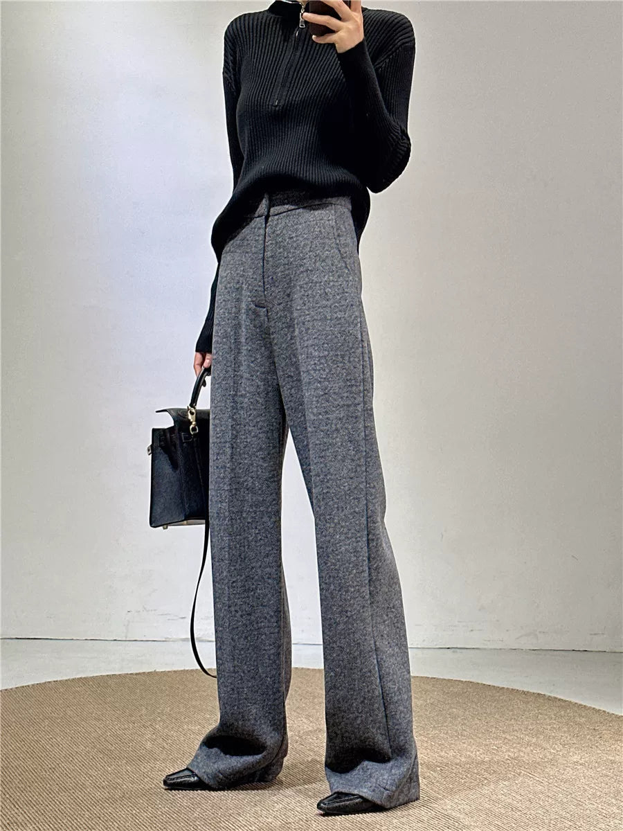Women's Wool Fall Winter Straight Grey Thickened Draped Workwear Fleece-Lined Casual Coat Wrap for Cold Weather Travel Office Holiday Date Night