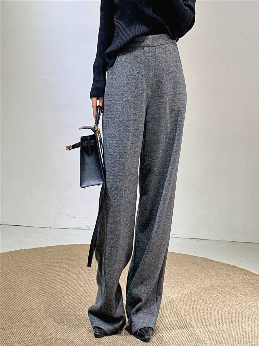 Women's Wool Fall Winter Straight Grey Thickened Draped Workwear Fleece-Lined Casual Coat Wrap for Cold Weather Travel Office Holiday Date Night