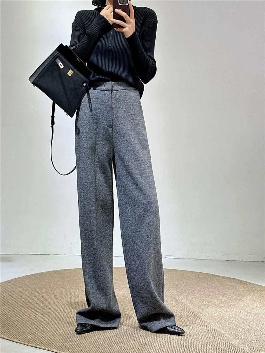 Women's Wool Fall Winter Straight Grey Thickened Draped Workwear Fleece-Lined Casual Coat Wrap for Cold Weather Travel Office Holiday Date Night