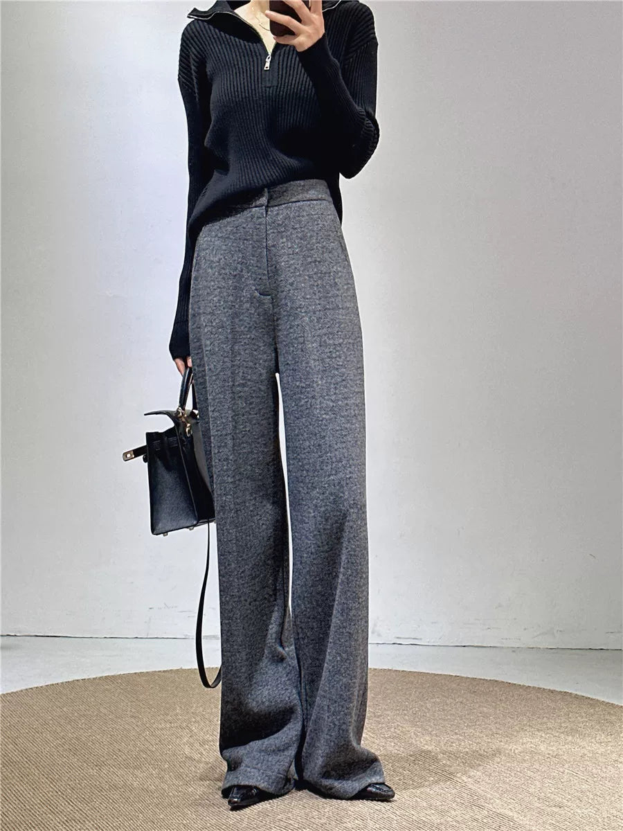 Women's Wool Fall Winter Straight Grey Thickened Draped Workwear Fleece-Lined Casual Coat Wrap for Cold Weather Travel Office Holiday Date Night