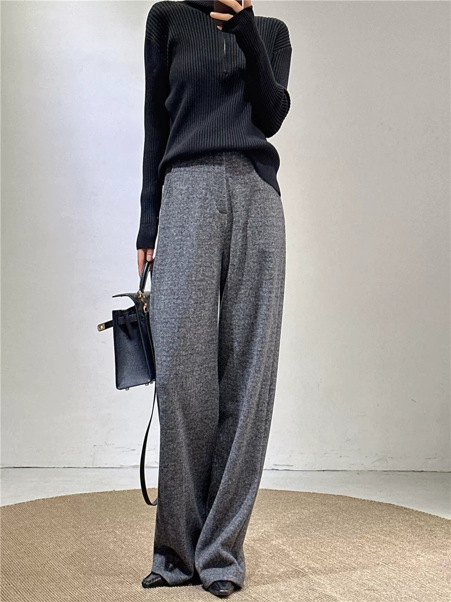 Women's Wool Fall Winter Straight Grey Thickened Draped Workwear Fleece-Lined Casual Coat Wrap for Cold Weather Travel Office Holiday Date Night
