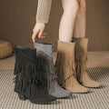 Women's Tassel Fall Winter Suede Block Heel French-Inspired British-Style Retro Tall Riding Boots for Office and Weekend Streetwear Everyday Wear Date Night