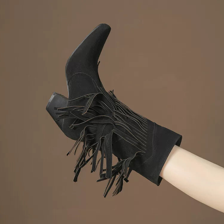 Women's Tassel Fall Winter Suede Block Heel French-Inspired British-Style Retro Tall Riding Boots for Office and Weekend Streetwear Everyday Wear Date Night