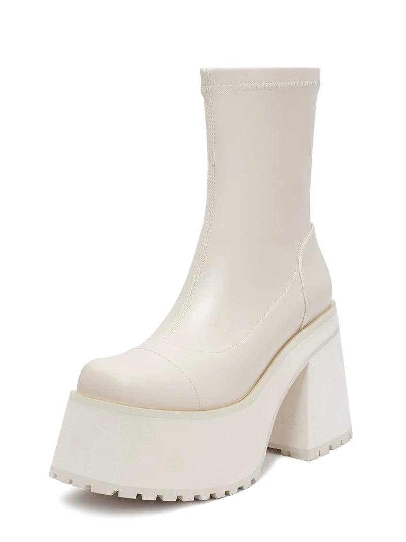 Women's Chunky Sole Block Heel High Heel Lift Moto Boots for Fall Outfits Streetwear Winter Office and Weekend Everyday Wear