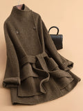 Women's Wool Fall Winter Longline Thickened Mandarin Collar Fleece-Lined Midi Coat Wrap for Cold Weather Travel Office Holiday Date Night