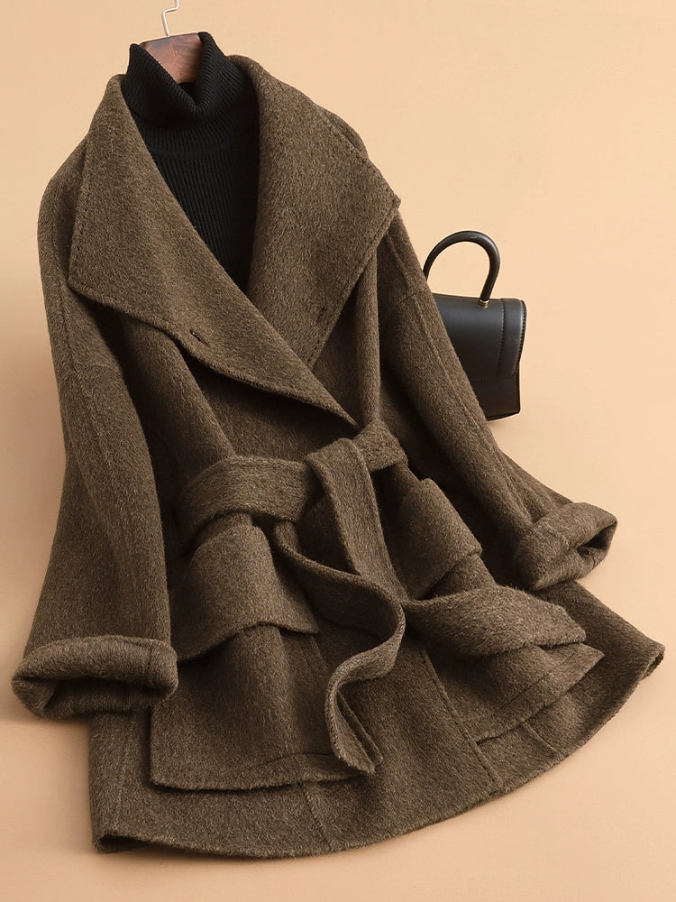 Women's Wool Fall Winter Longline Thickened Mandarin Collar Fleece-Lined Midi Coat Wrap for Cold Weather Travel Office Holiday Date Night