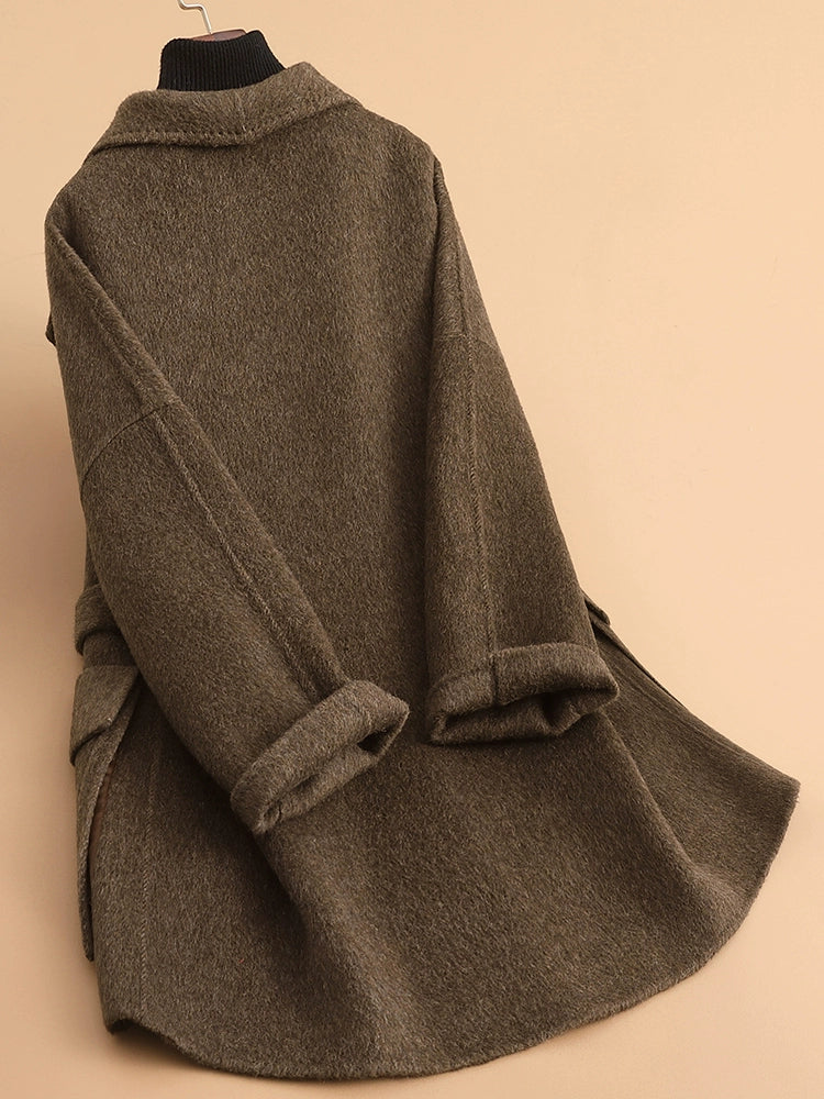 Women's Wool Fall Winter Longline Thickened Mandarin Collar Fleece-Lined Midi Coat Wrap for Cold Weather Travel Office Holiday Date Night