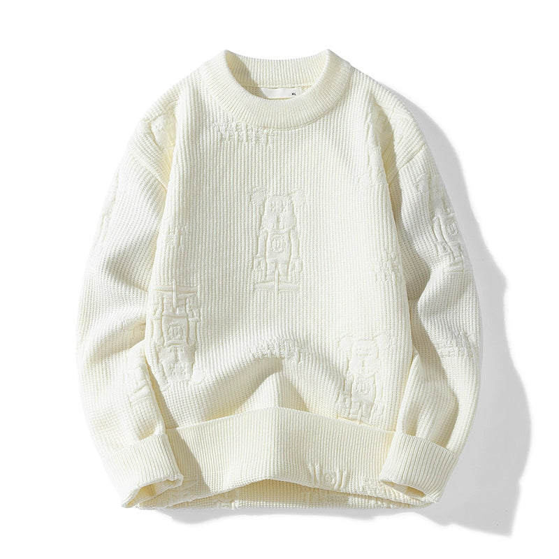 Men's Winter Cartoon Oversized Casual Sweater Knit Pullover Top for Office Layering Fall Spring Travel Everyday