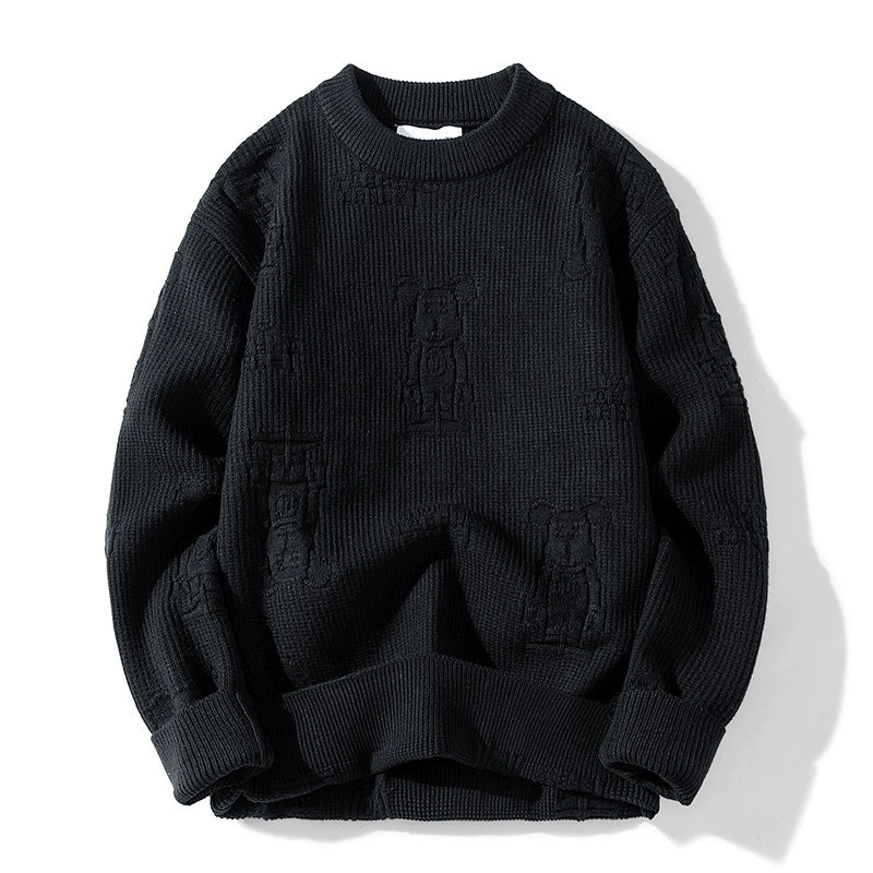 Men's Winter Cartoon Oversized Casual Sweater Knit Pullover Top for Office Layering Fall Spring Travel Everyday
