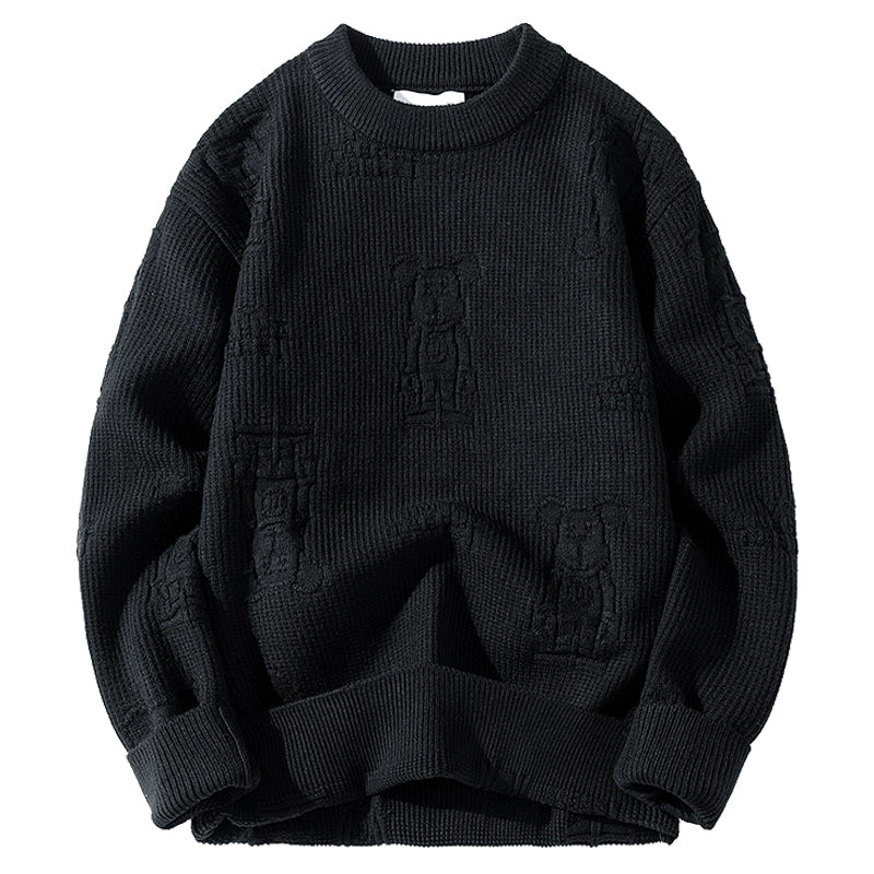 Men's Winter Cartoon Oversized Casual Sweater Knit Pullover Top for Office Layering Fall Spring Travel Everyday
