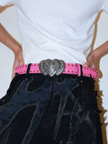 Women's Y2k Subculture Streetwear Embossed Heart Studded Pink Waist Belt Gift Designer