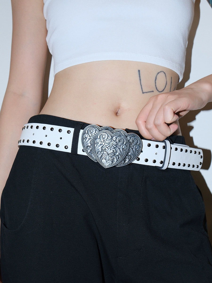 Women's Y2k Subculture Streetwear Embossed Heart Studded Pink Waist Belt Gift Designer
