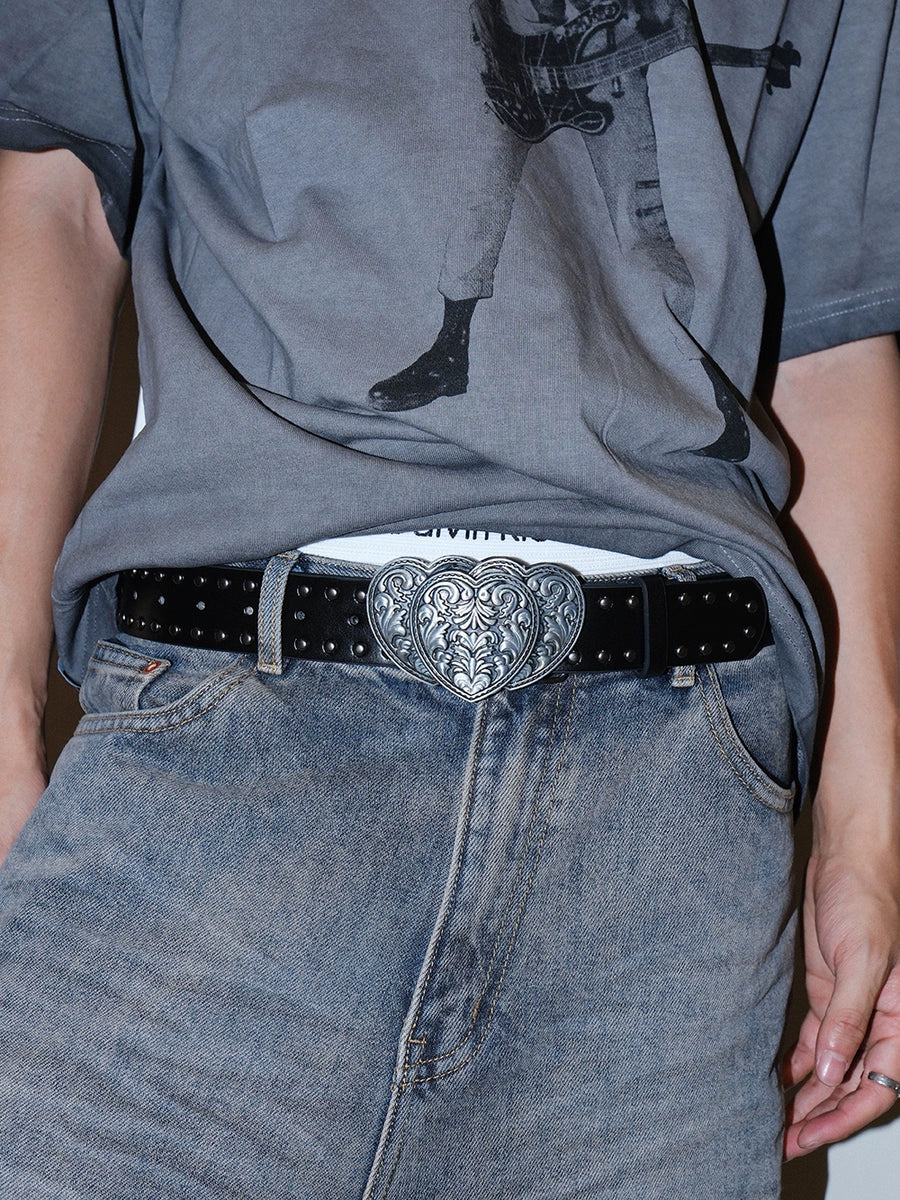 Women's Y2k Subculture Streetwear Embossed Heart Studded Pink Waist Belt Gift Designer