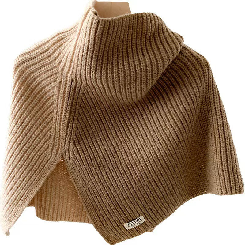 Women's Turtleneck Fall Winter Fleece-Lined Color-Block Korean-Style Shawls Scarves