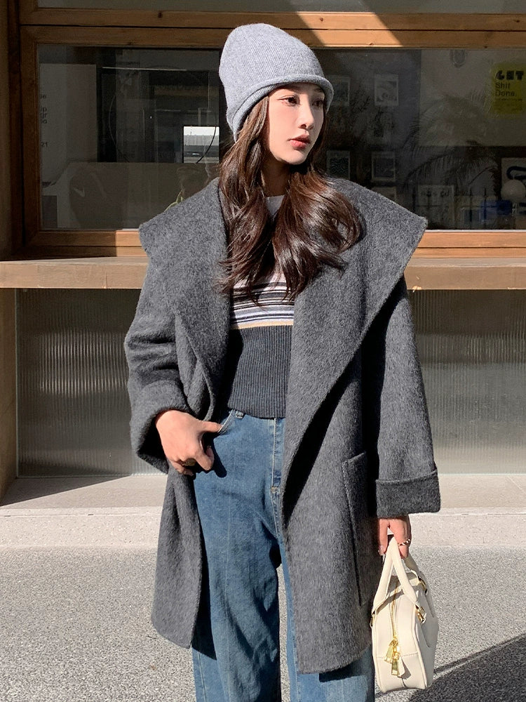 Women's Wool Fall Winter Slim-Fit Longline Midi Coat Wrap for Cold Weather Travel Office Holiday Date Night