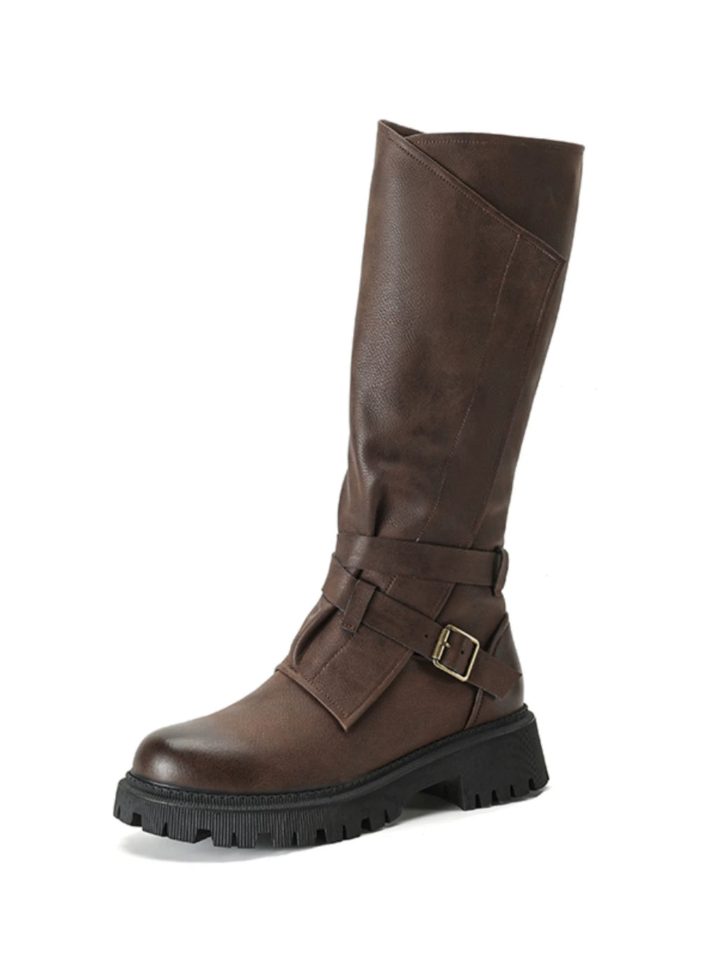 Women's Fall Winter Chunky Sole Leather Retro Tall Riding Boots for Office and Weekend Streetwear Everyday Wear Date Night Wedding Guest
