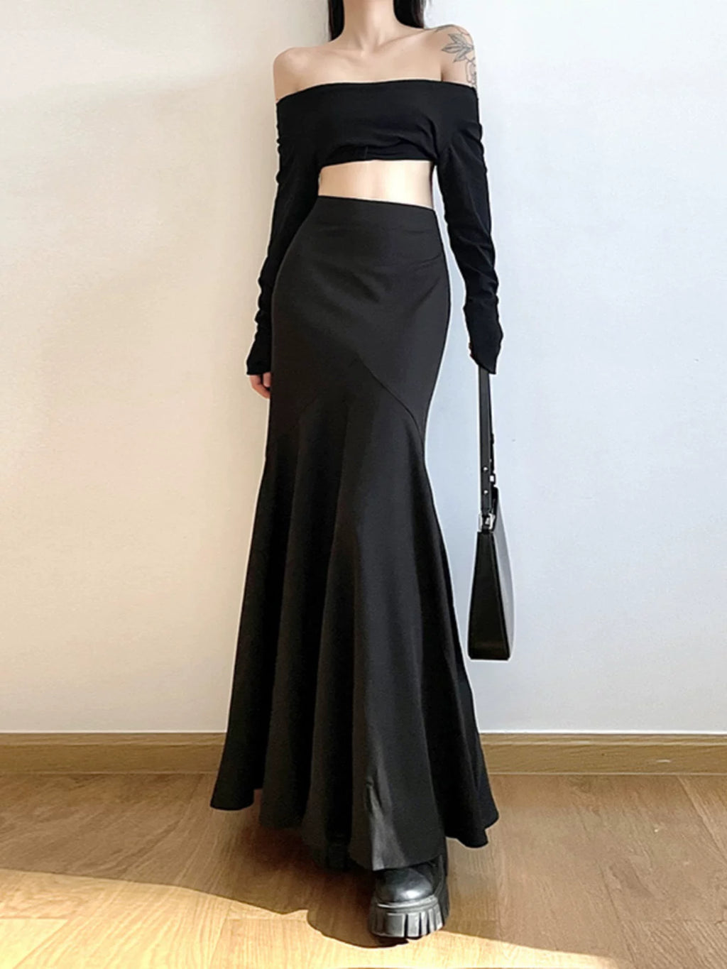 Women's Black Bodycon High-waist Maxi Slim-fit Mermaid Evening Gown Tie for Wedding Guest Cocktail Party Prom Slimming Date Night Formal Party