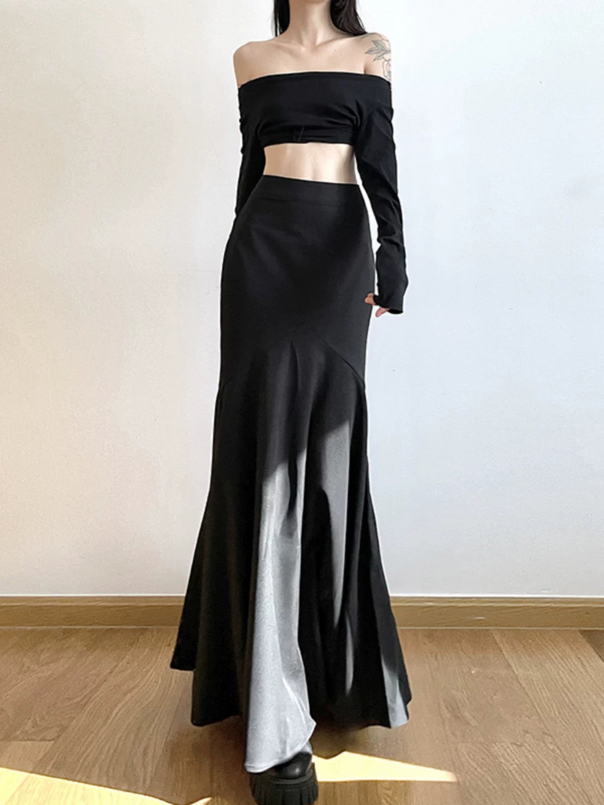 Women's Black Bodycon High-waist Maxi Slim-fit Mermaid Evening Gown Tie for Wedding Guest Cocktail Party Prom Slimming Date Night Formal Party