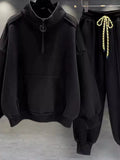 Men's Turtleneck Fall Winter Fleece-Lined Oversized Korean-Style Casual Hoodie Sweatshirt for Layering in Spring Streetwear Travel and Weekend