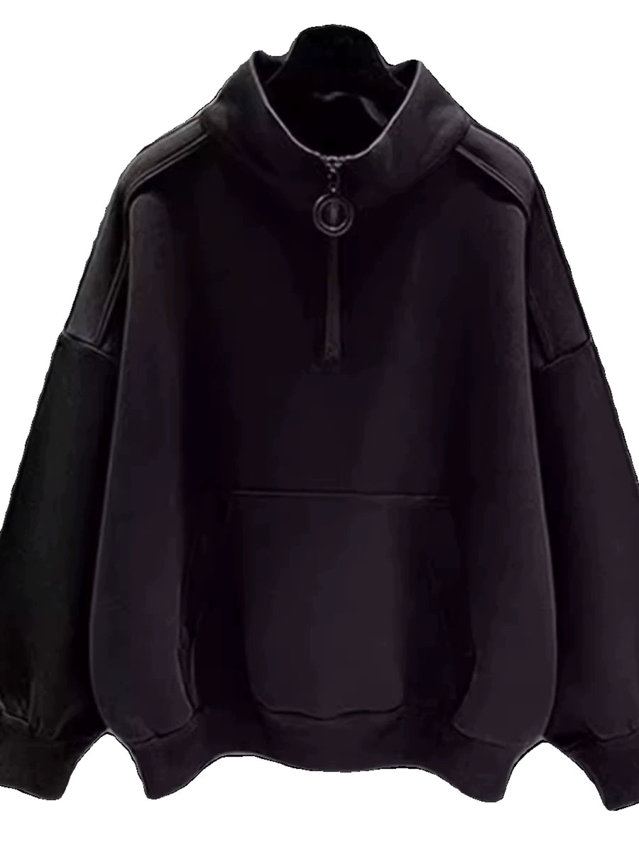 Men's Turtleneck Fall Winter Fleece-Lined Oversized Korean-Style Casual Hoodie Sweatshirt for Layering in Spring Streetwear Travel and Weekend
