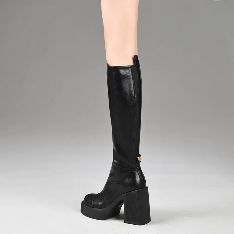Women's Fall Winter Black Chunky Sole Block Heel High Heel Side Zip Heels Pumps Wedding Guest Cocktail Party