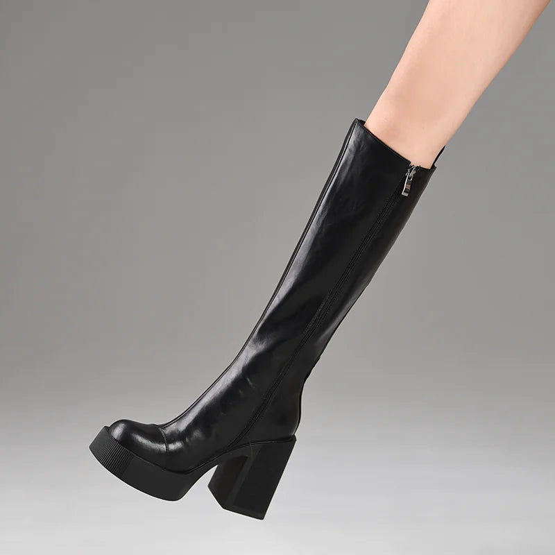 Women's Fall Winter Black Chunky Sole Block Heel High Heel Side Zip Heels Pumps Wedding Guest Cocktail Party