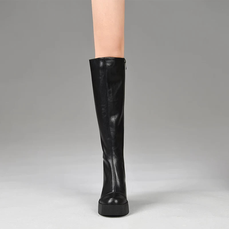 Women's Fall Winter Black Chunky Sole Block Heel High Heel Side Zip Heels Pumps Wedding Guest Cocktail Party
