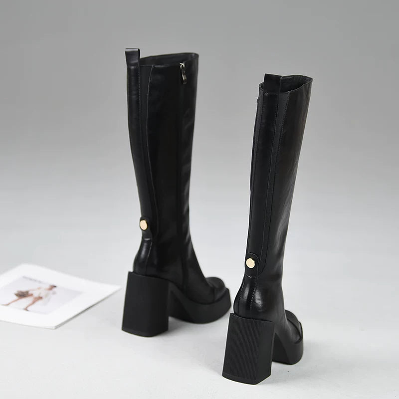 Women's Fall Winter Black Chunky Sole Block Heel High Heel Side Zip Heels Pumps Wedding Guest Cocktail Party