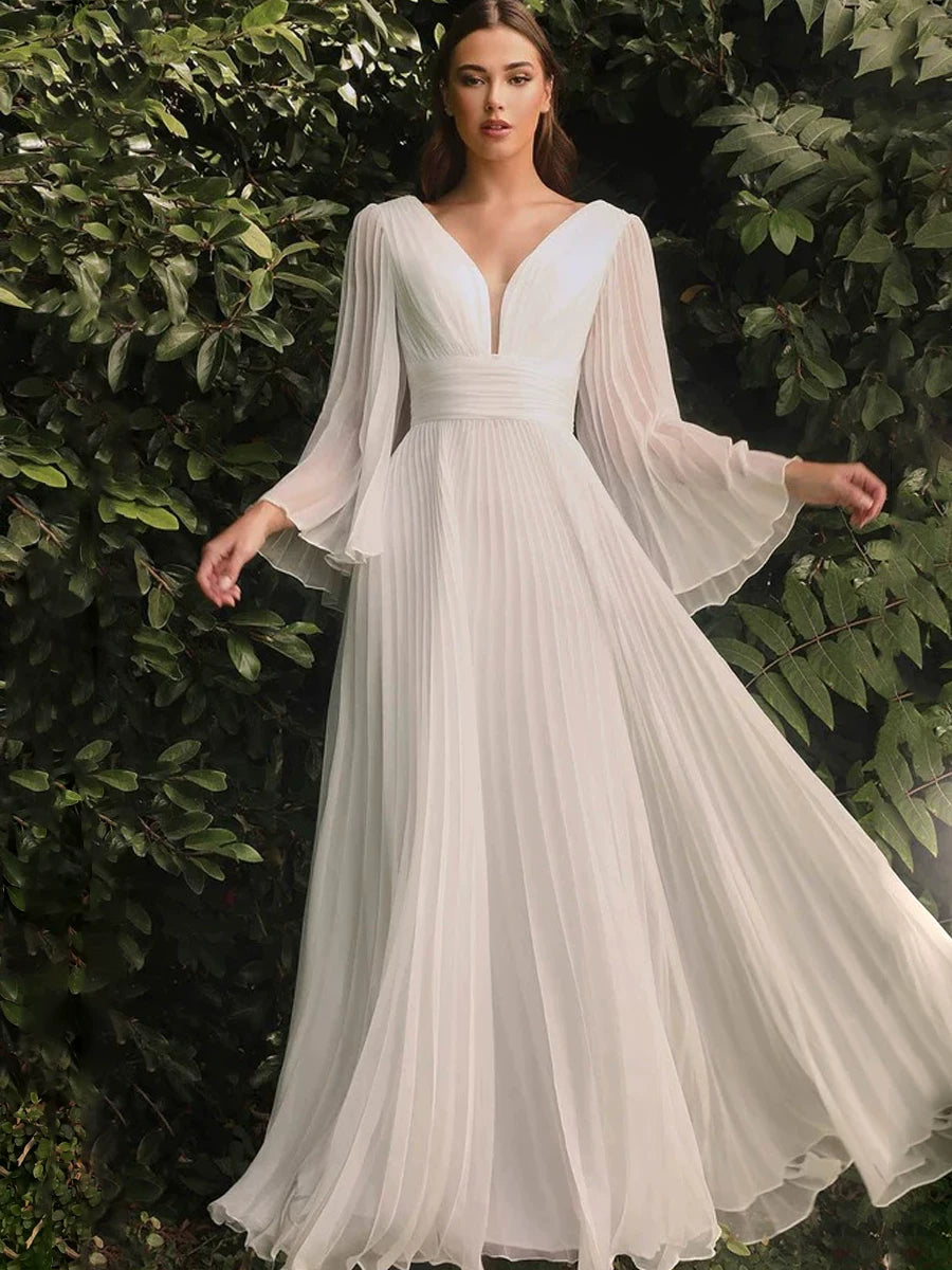 Women's V-Neck Slim-Waist Open-Back Maxi Slim-Fit Evening Dress Formal Midi Dress