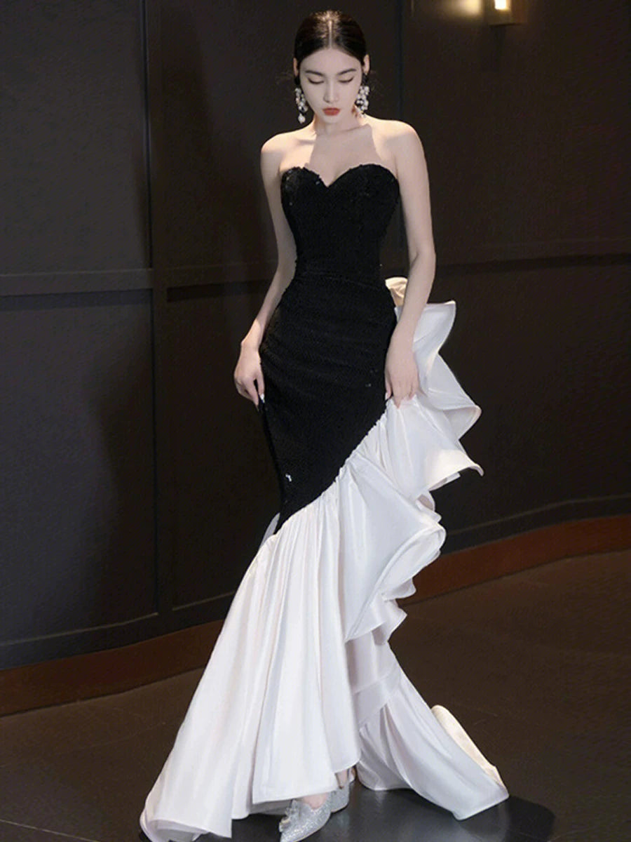 Women's Ruffle Open-back Maxi Color-block Evening Dress Formal Midi Dress Party Dress Formal Party Wedding Guest Dress