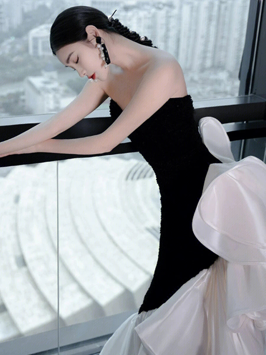 Women's Ruffle Open-back Maxi Color-block Evening Dress Formal Midi Dress Party Dress Formal Party Wedding Guest Dress