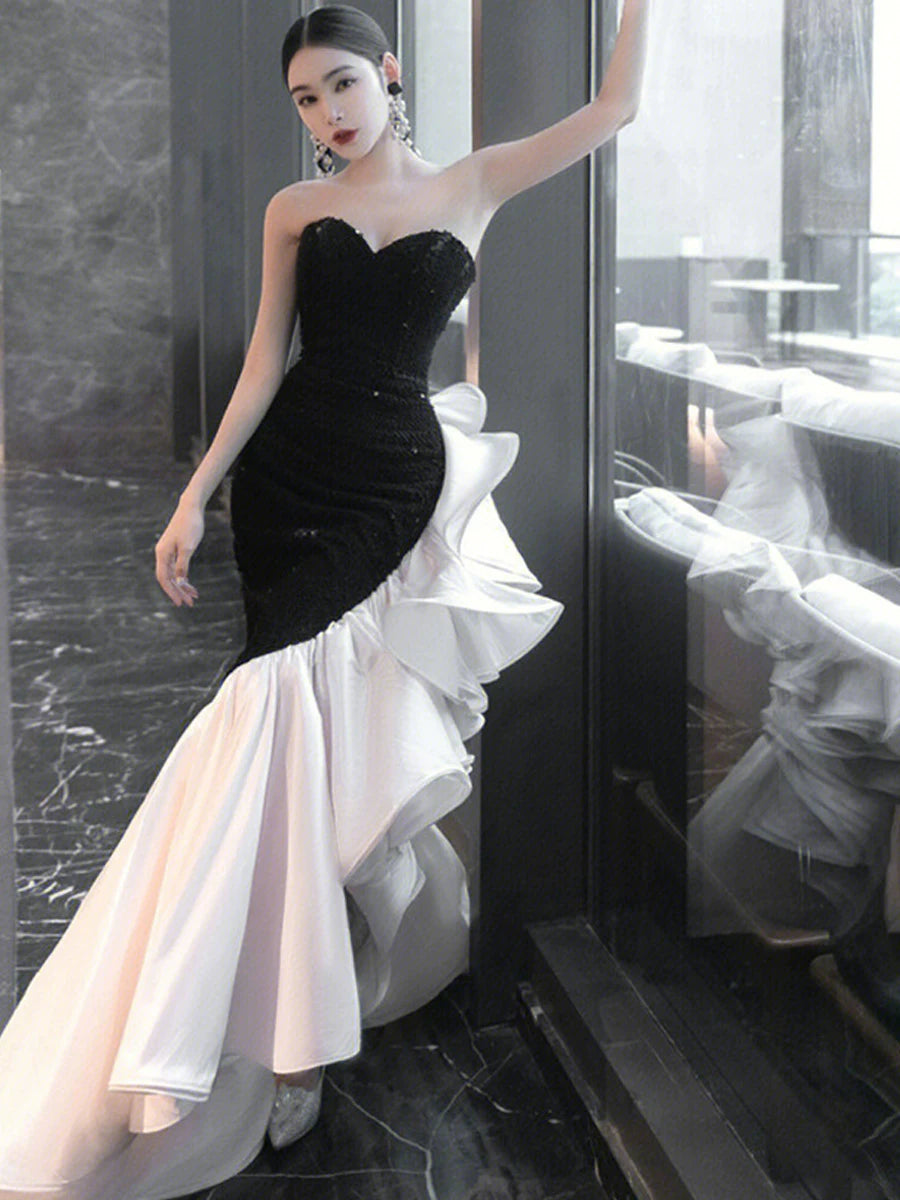 Women's Ruffle Open-back Maxi Color-block Evening Dress Formal Midi Dress Party Dress Formal Party Wedding Guest Dress