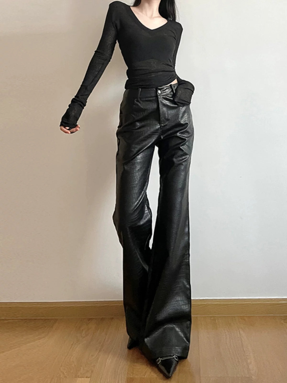 Women's Winter High-waist Oversized Slim-fit Leather-look Pants for Office Outfits Business Casual Work Slimming Travel Comfort Weekend