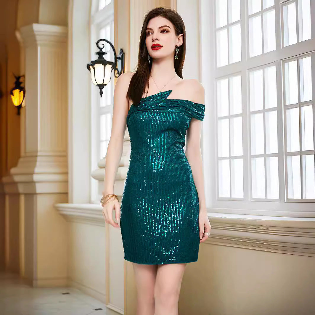 Women's Glitter Spring Summer Bodycon Evening Dress Formal Midi Dress for Black Tie Wedding Guest Cocktail Party Prom Date Night