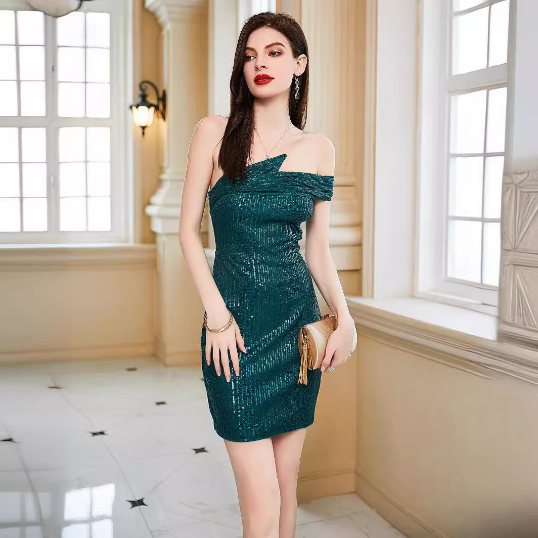 Women's Glitter Spring Summer Bodycon Evening Dress Formal Midi Dress for Black Tie Wedding Guest Cocktail Party Prom Date Night