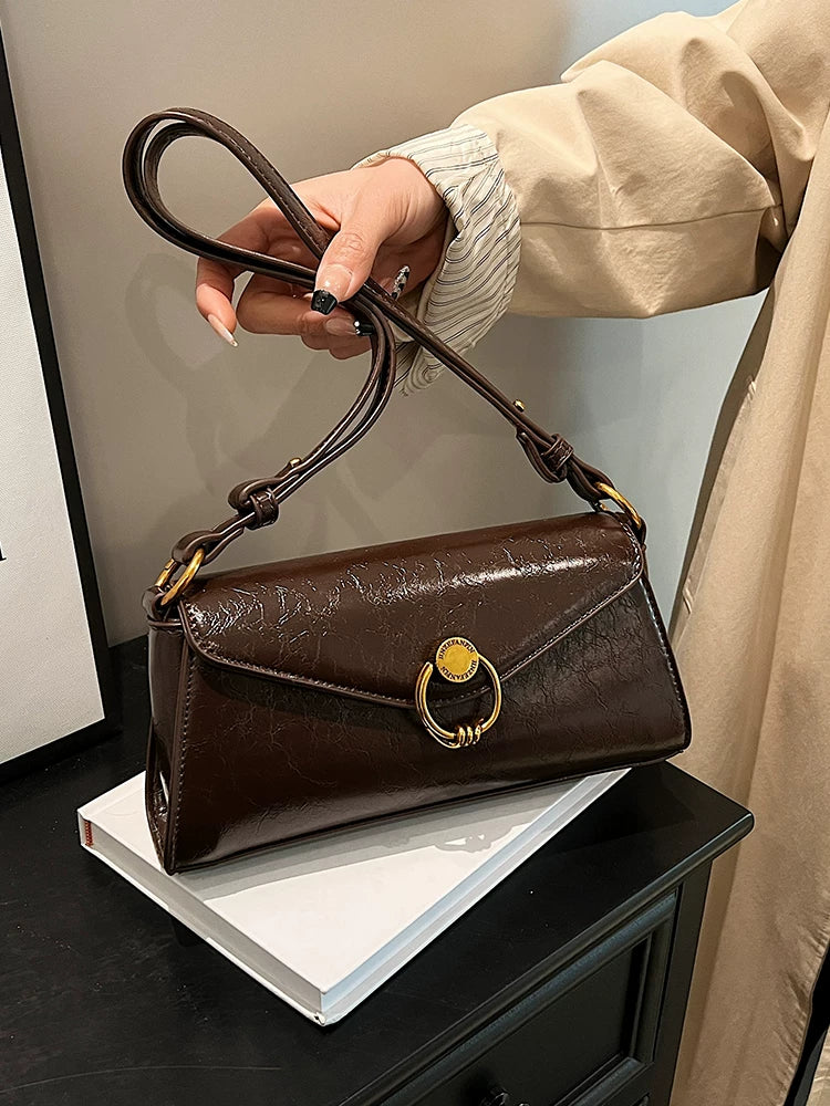 Women's Spring Summer Brown-tone Retro Baguette Bag Small Shoulder Purse Work Travel Everyday Purse