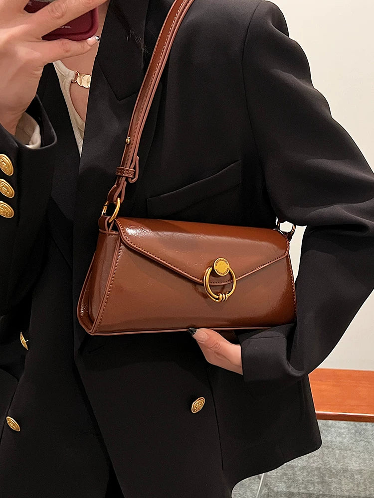 Women's Spring Summer Brown-tone Retro Baguette Bag Small Shoulder Purse Work Travel Everyday Purse